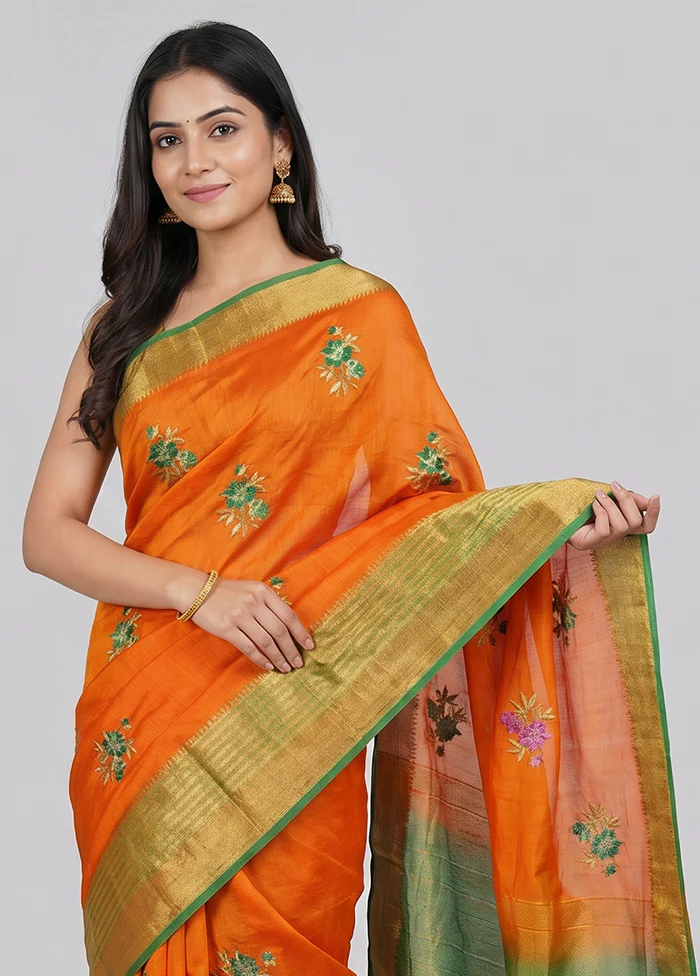Rust Dupion Silk Saree With Blouse Piece - Image 2