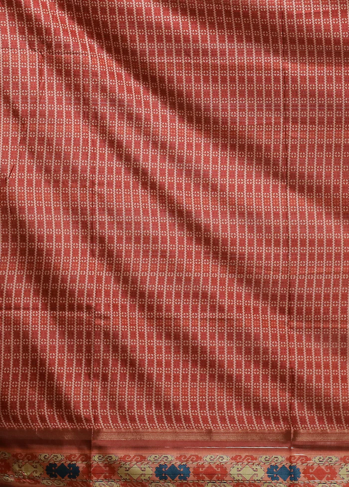 Rust Dupion Silk Saree With Blouse Piece - Image 5