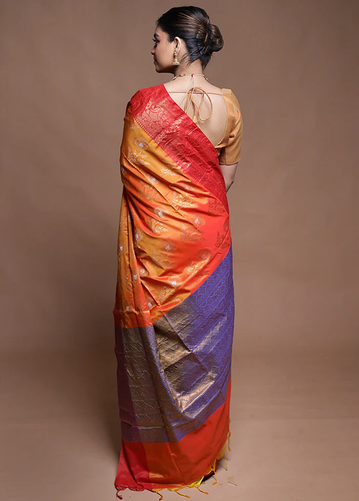 Rust Dupion Silk Saree With Blouse Piece - Image 3