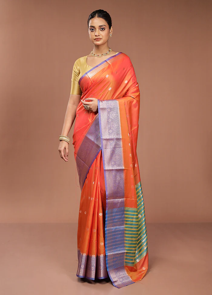 Rust Dupion Silk Saree With Blouse Piece - Image 2