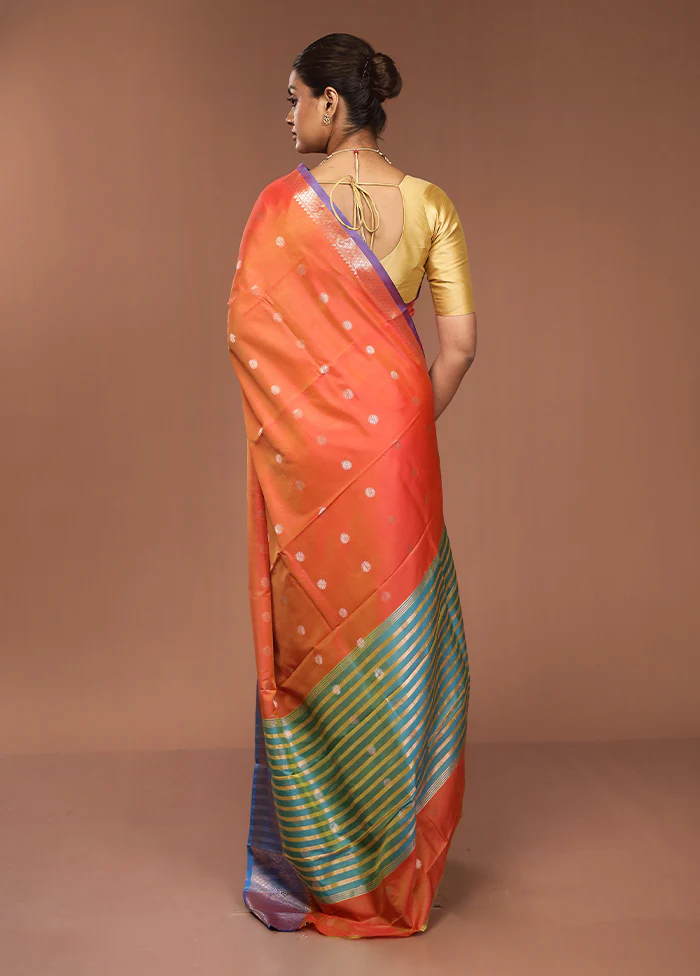 Rust Dupion Silk Saree With Blouse Piece - Image 3