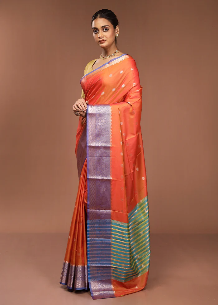 Rust Dupion Silk Saree With Blouse Piece - Image 4