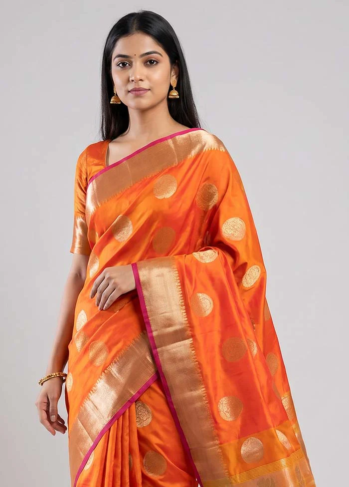 Rust Dupion Silk Saree With Blouse Piece - Image 2