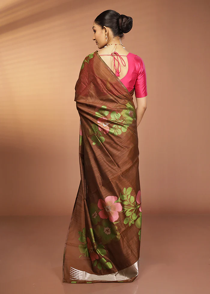 Rust Dupion Silk Saree With Blouse Piece - Image 3