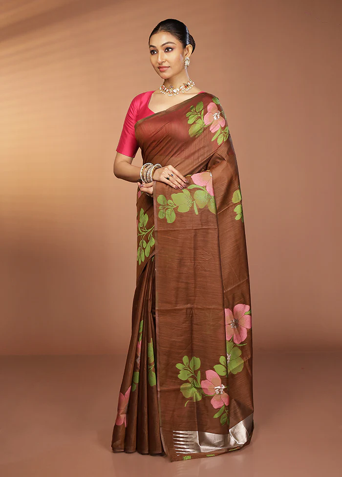 Rust Dupion Silk Saree With Blouse Piece - Image 4