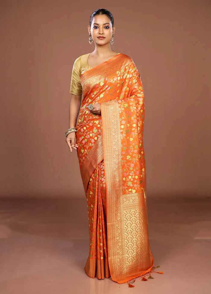 Rust Dupion Silk Saree With Blouse Piece - Image 2