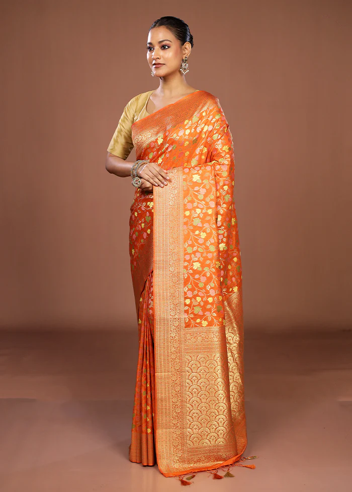 Rust Dupion Silk Saree With Blouse Piece - Image 4
