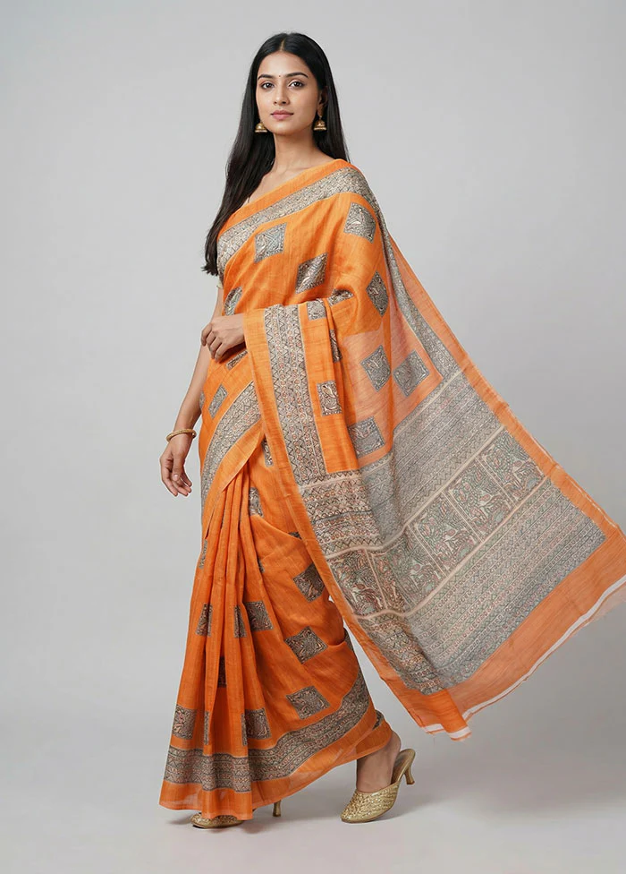 Rust Dupion Silk Saree With Blouse Piece