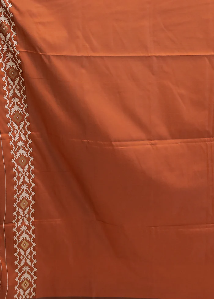 Rust Dupion Silk Saree With Blouse Piece - Image 5