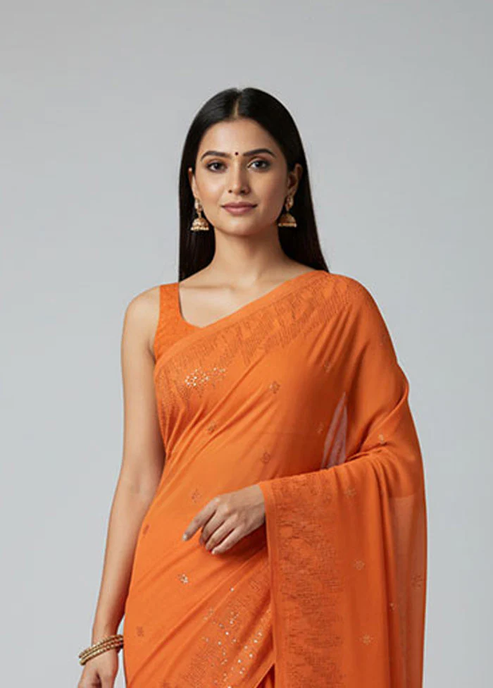 Rust Georgette Saree With Blouse Piece - Image 2