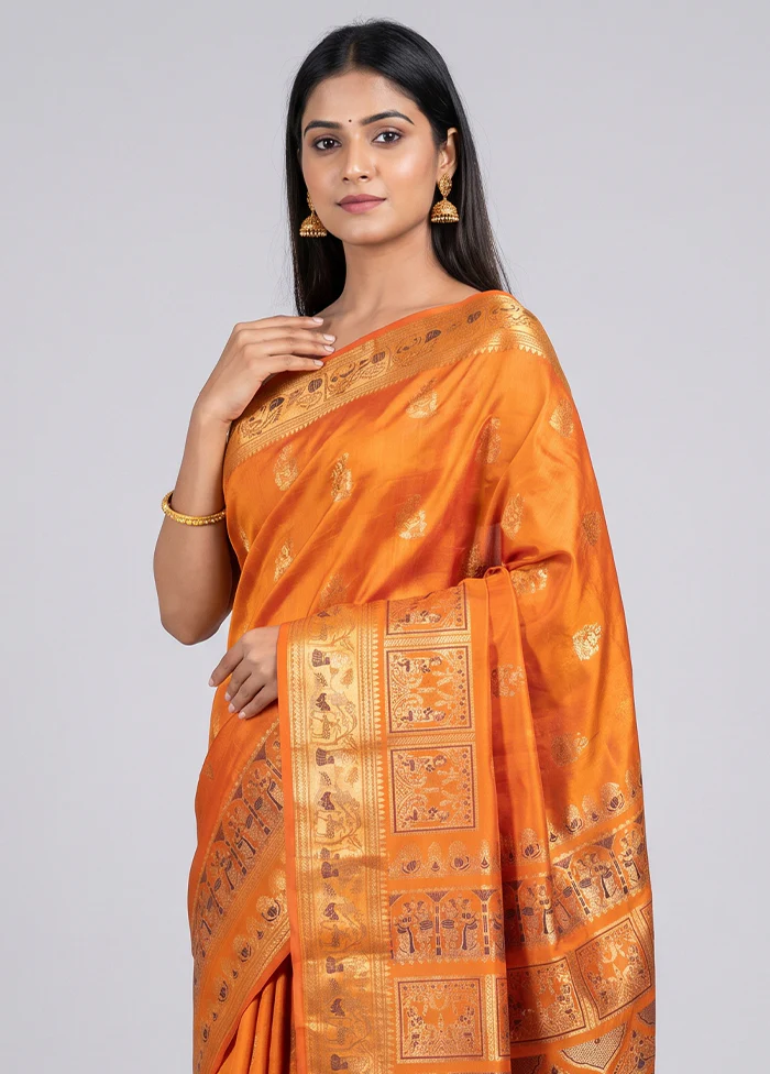 Rust Handloom Baluchari Pure Silk Saree With Blouse Piece - Image 2