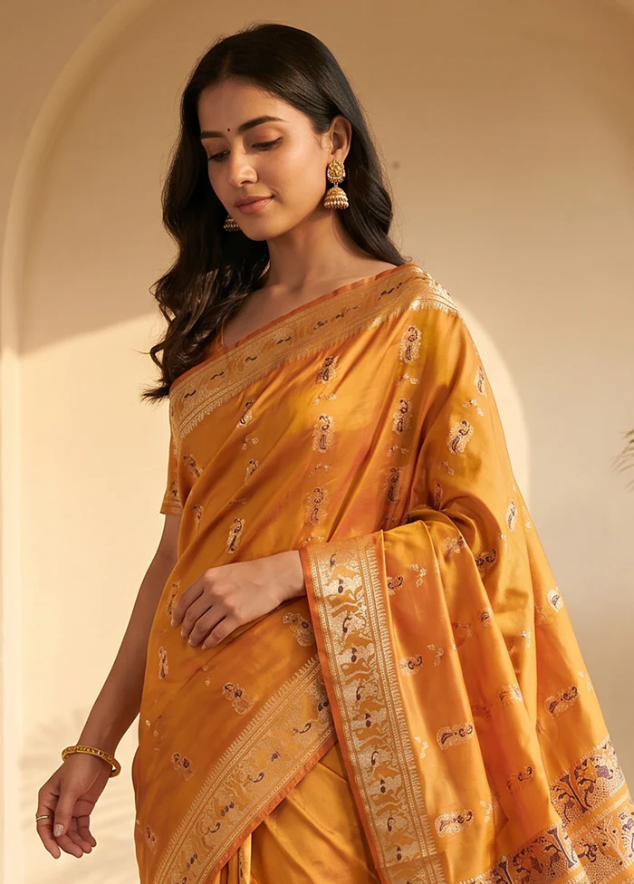 Rust Handloom Baluchari Pure Silk Saree With Blouse Piece - Image 2