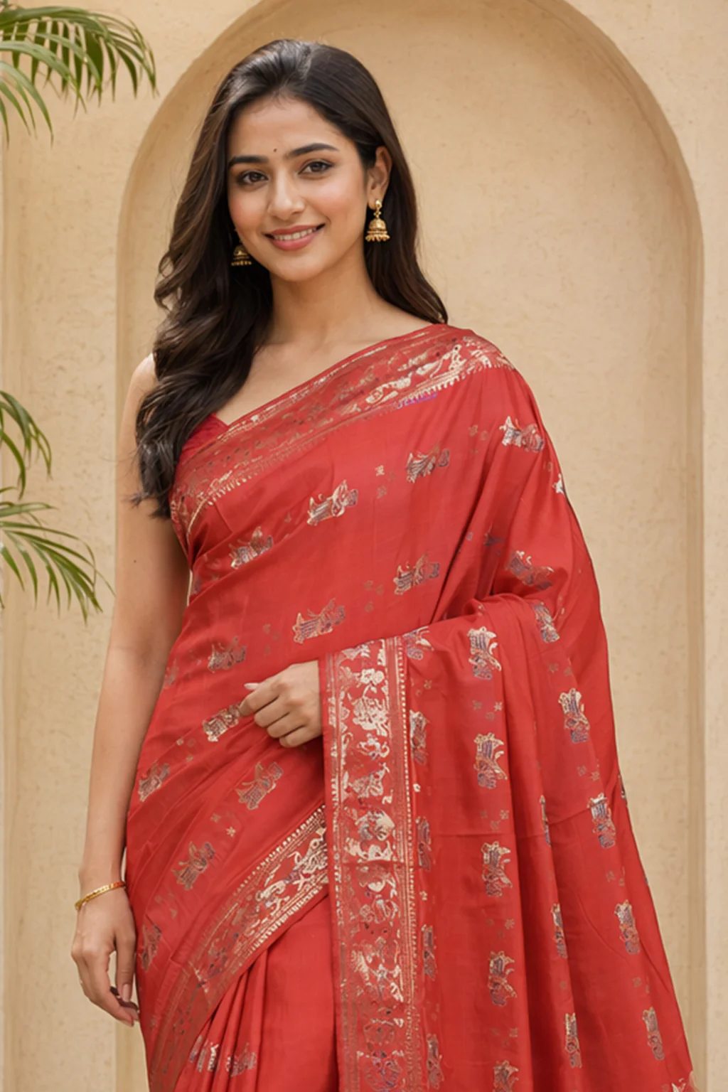 Rust Handloom Baluchari Pure Silk Saree With Blouse Piece - Image 2