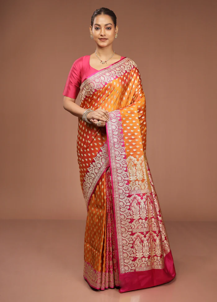Rust Handloom Banarasi Pure Silk Saree With Blouse Piece - Image 2
