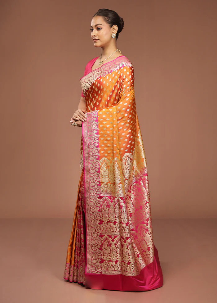 Rust Handloom Banarasi Pure Silk Saree With Blouse Piece - Image 4