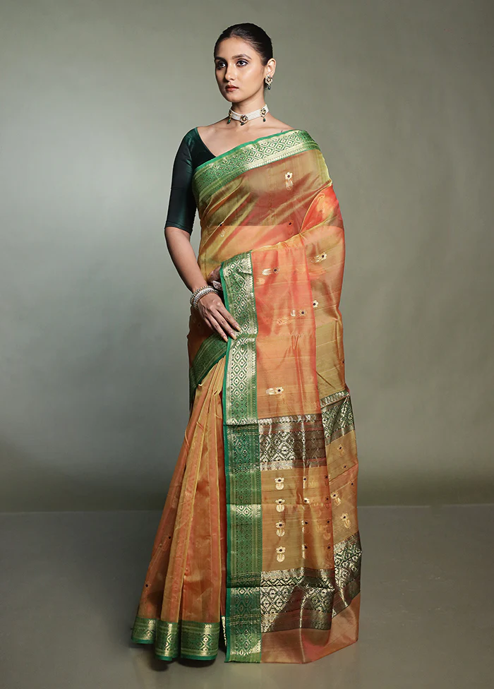 Rust Handloom Chanderi Pure Cotton Saree With Blouse Piece - Image 4