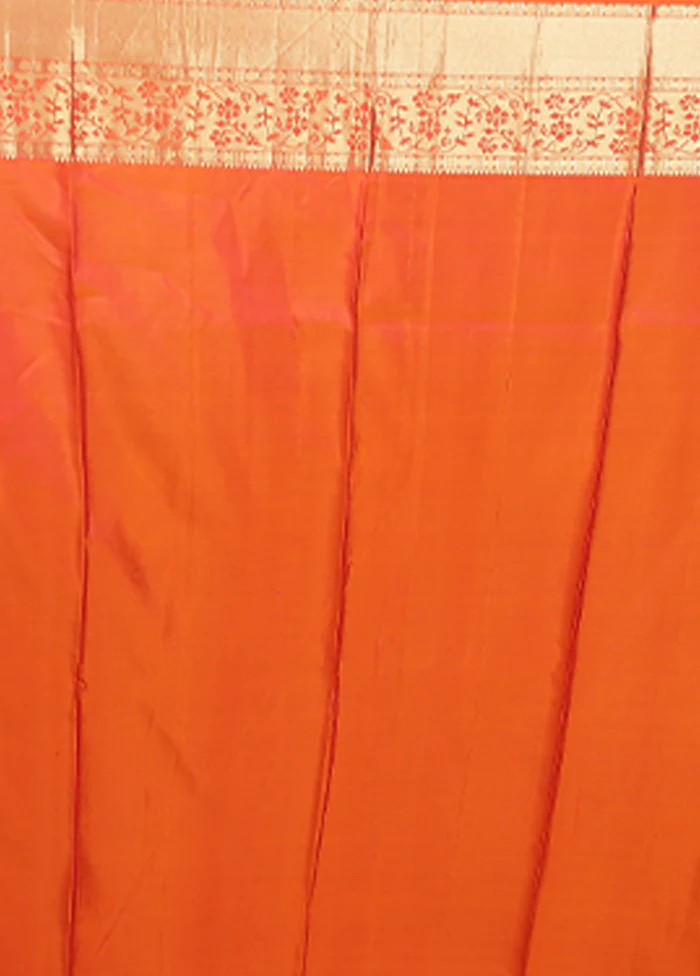 Rust Handloom Kanjivaram Pure Silk Saree With Blouse Piece - Image 5
