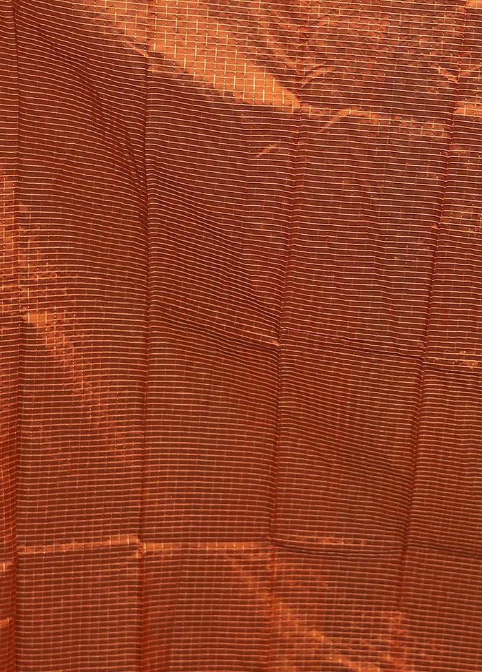 Rust Handloom Kanjivaram Pure Silk Saree With Blouse Piece - Image 5