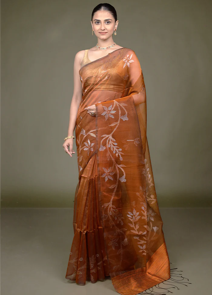 Rust Handloom Matka Pure Silk Saree With Blouse Piece - Image 2