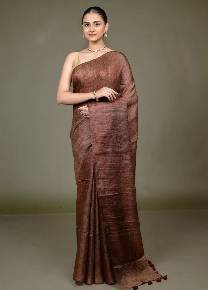 Rust Handloom Matka Pure Silk Saree With Blouse Piece - Image 2