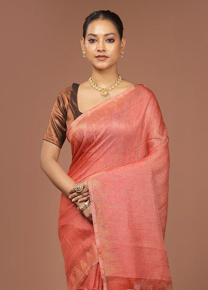 Rust Handloom Matka Pure Silk Saree With Blouse Piece