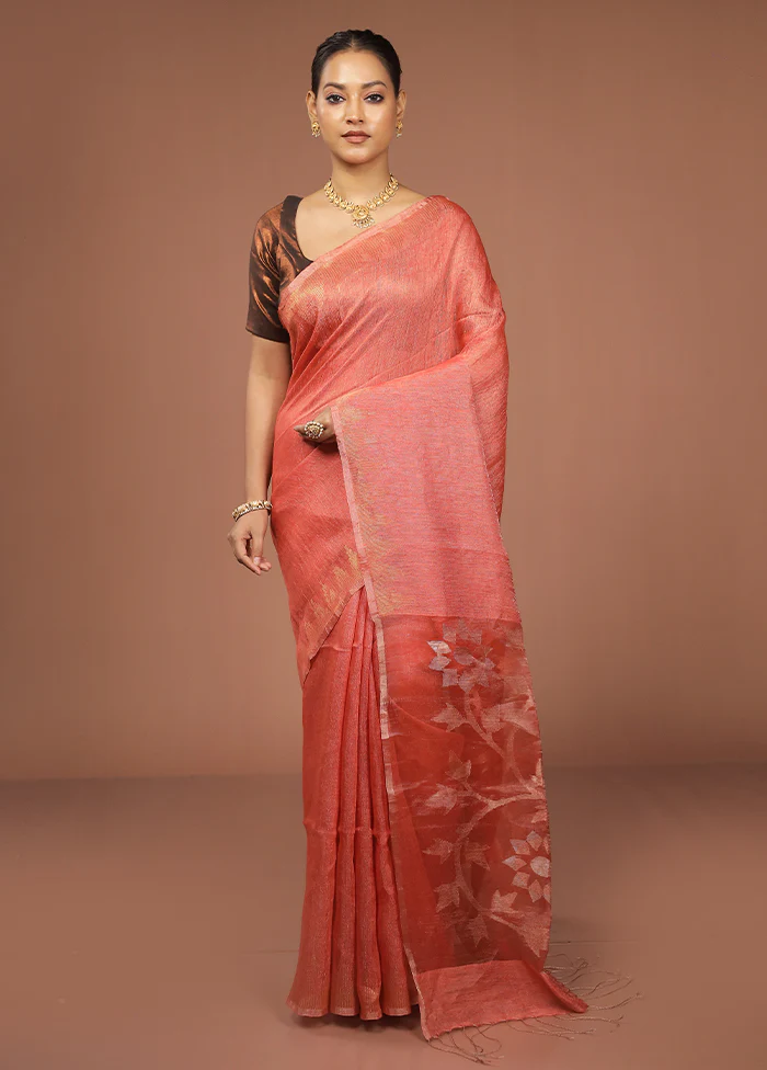 Rust Handloom Matka Pure Silk Saree With Blouse Piece - Image 2