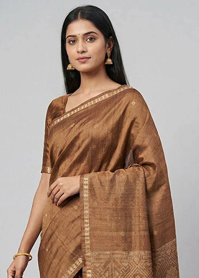 Rust Handloom Matka Pure Silk Saree With Blouse Piece - Image 2