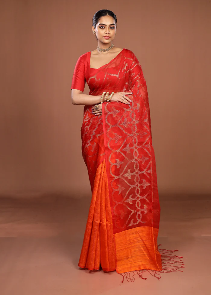 Rust Handloom Matka Pure Silk Saree With Blouse Piece - Image 2