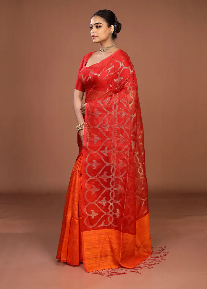 Rust Handloom Matka Pure Silk Saree With Blouse Piece - Image 4