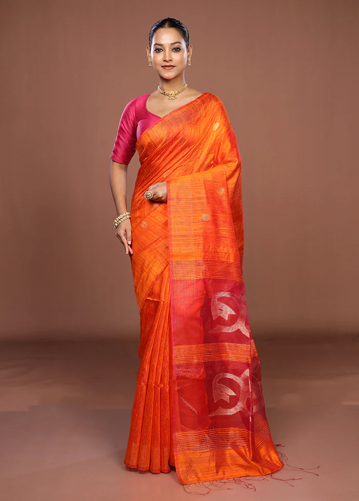Rust Handloom Matka Pure Silk Saree With Blouse Piece - Image 2