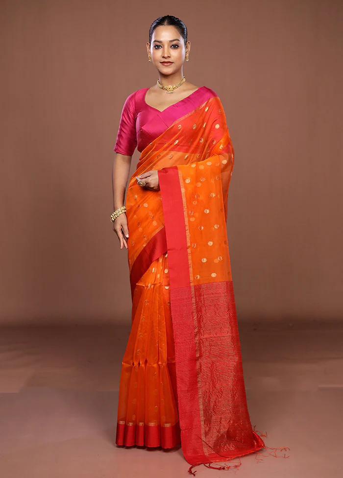Rust Handloom Matka Pure Silk Saree With Blouse Piece - Image 2