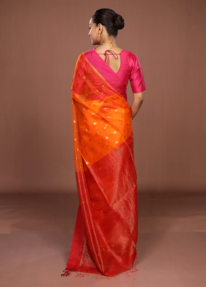 Rust Handloom Matka Pure Silk Saree With Blouse Piece - Image 3