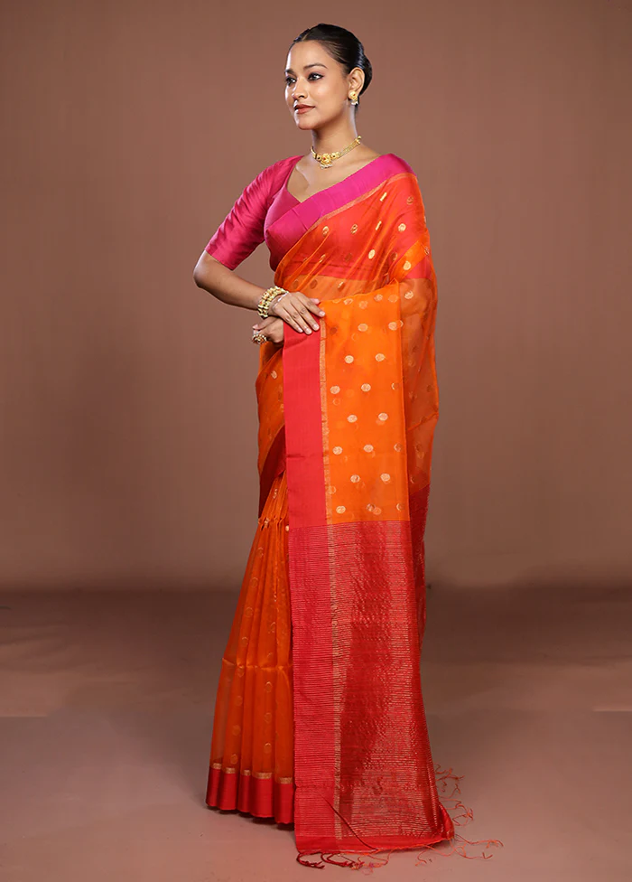 Rust Handloom Matka Pure Silk Saree With Blouse Piece - Image 4
