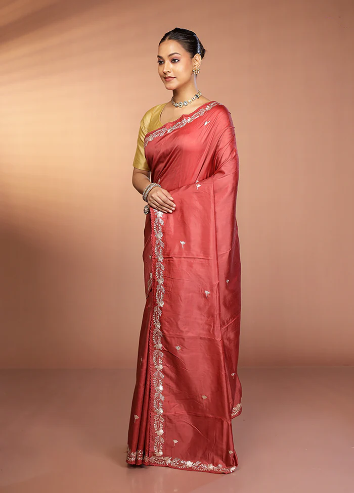 Rust Handloom Printed Pure Silk Saree Without Blouse Piece - Image 4
