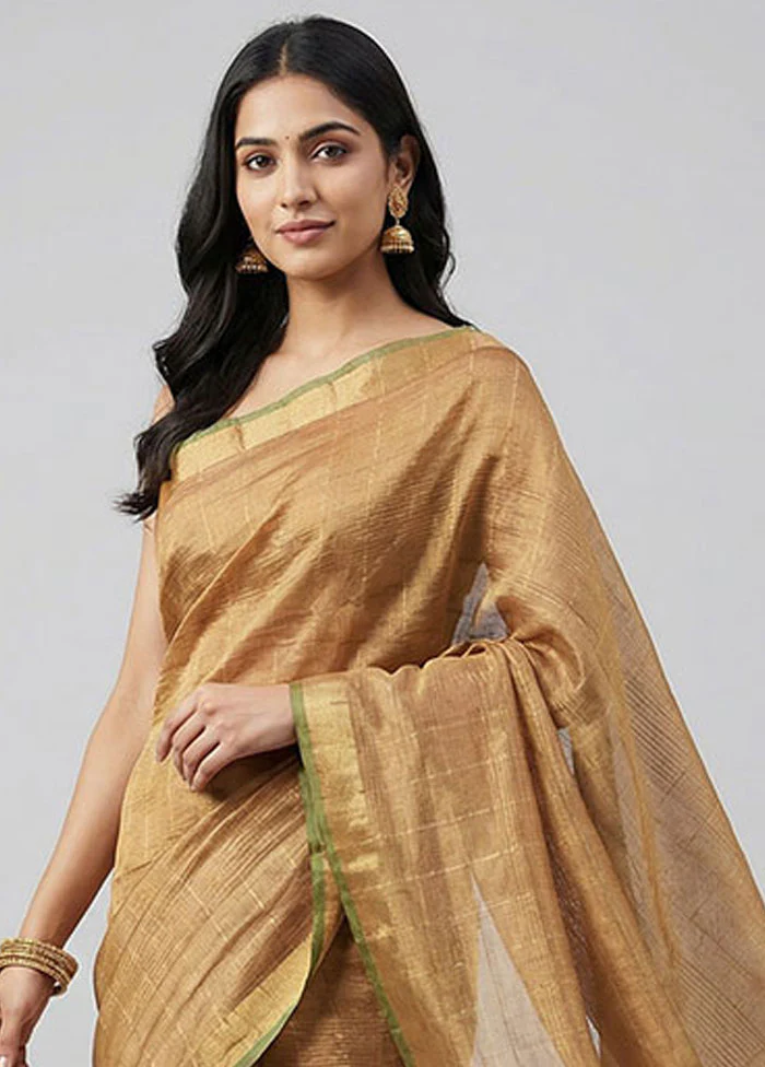 Rust Handloom Tussar Pure Silk Saree With Blouse Piece - Image 2
