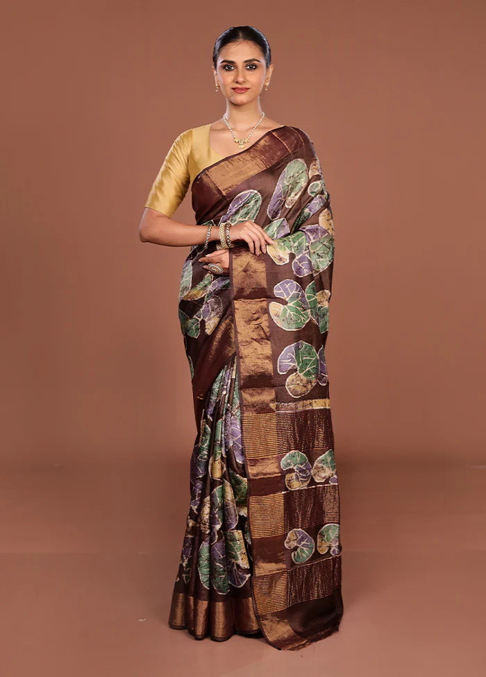 Rust Handloom Tussar Pure Silk Saree With Blouse Piece - Image 2