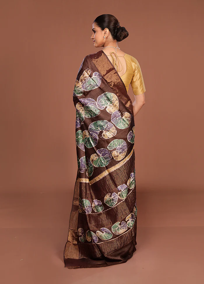 Rust Handloom Tussar Pure Silk Saree With Blouse Piece - Image 3