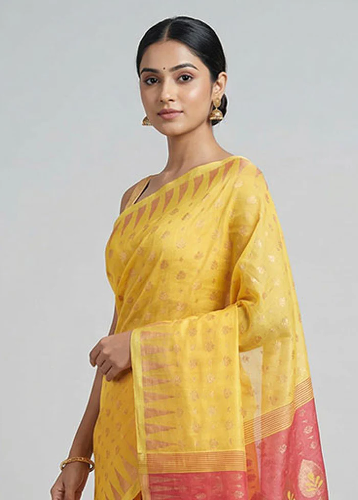 Rust Jamdani Cotton Saree Without Blouse Piece - Image 2