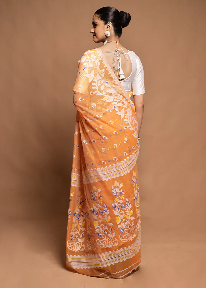 Rust Tant Jamdani Saree Without Blouse Piece - Image 3