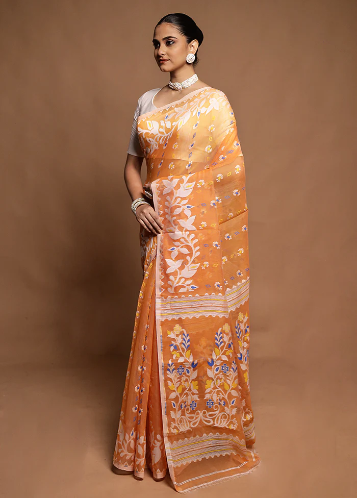 Rust Tant Jamdani Saree Without Blouse Piece - Image 4