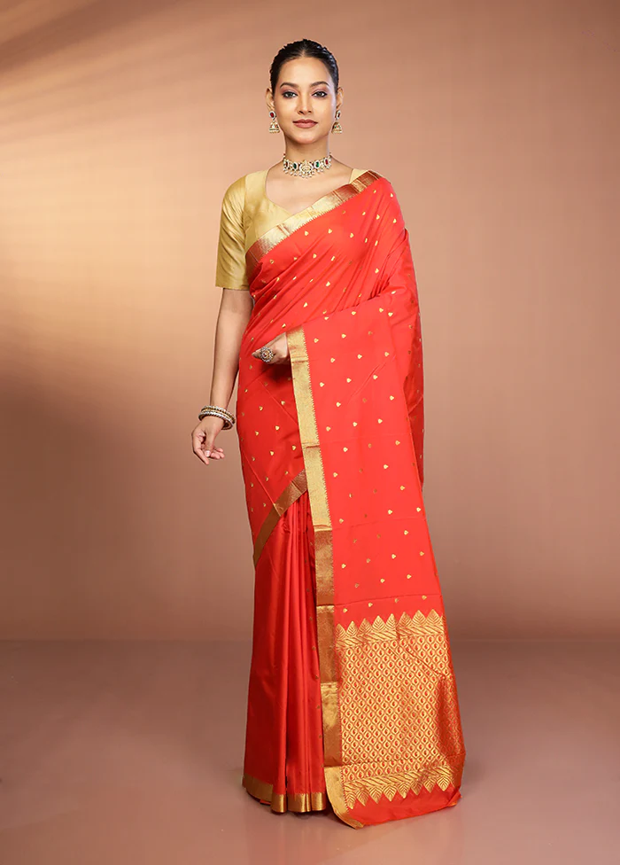 Rust Kanjivaram Silk Saree With Blouse Piece - Image 2