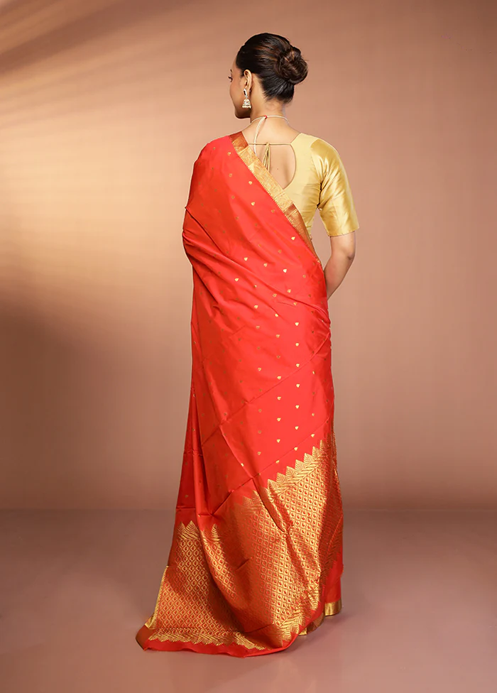 Rust Kanjivaram Silk Saree With Blouse Piece - Image 3
