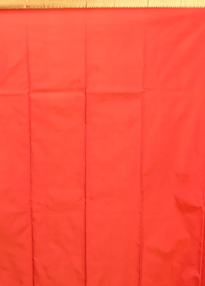 Rust Kanjivaram Silk Saree With Blouse Piece - Image 5