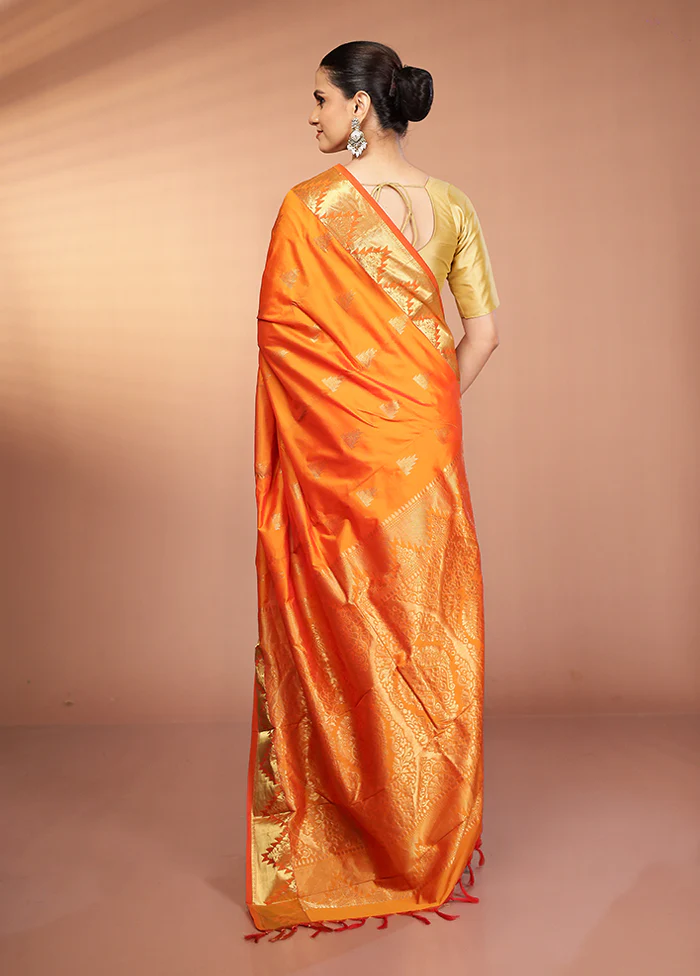 Rust Kanjivaram Silk Saree With Blouse Piece - Image 3