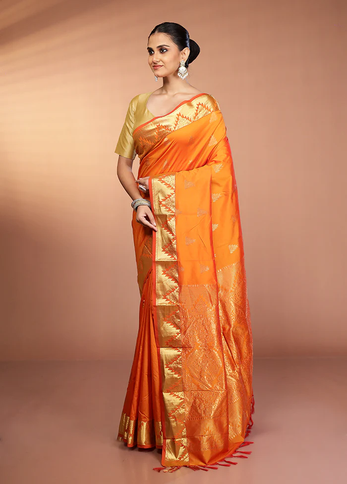 Rust Kanjivaram Silk Saree With Blouse Piece - Image 4