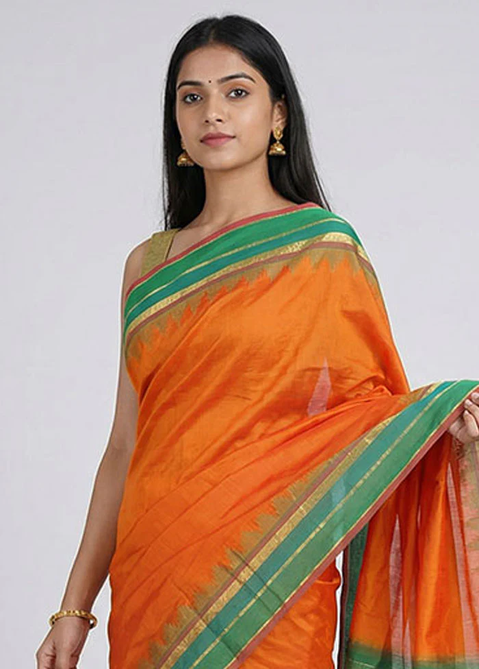 Rust Kanjivaram Silk Saree With Blouse Piece - Image 2
