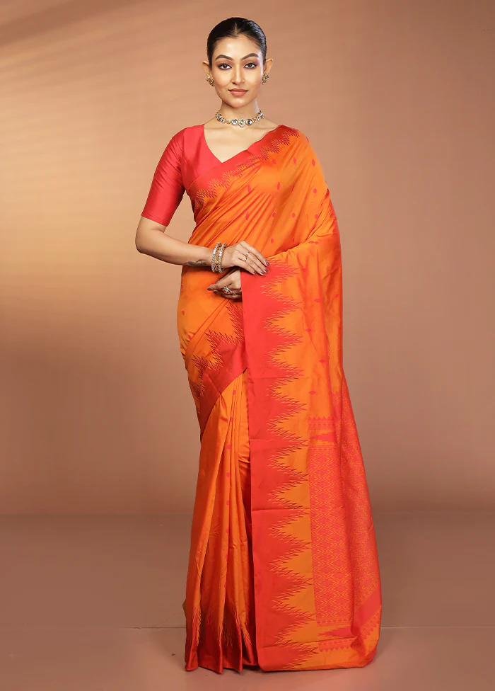 Rust Kanjivaram Silk Saree With Blouse Piece - Image 2