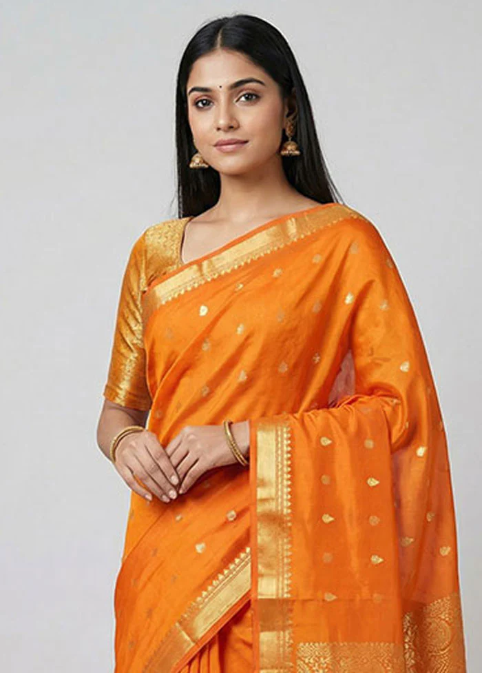 Rust Kanjivaram Silk Saree With Blouse Piece - Image 2