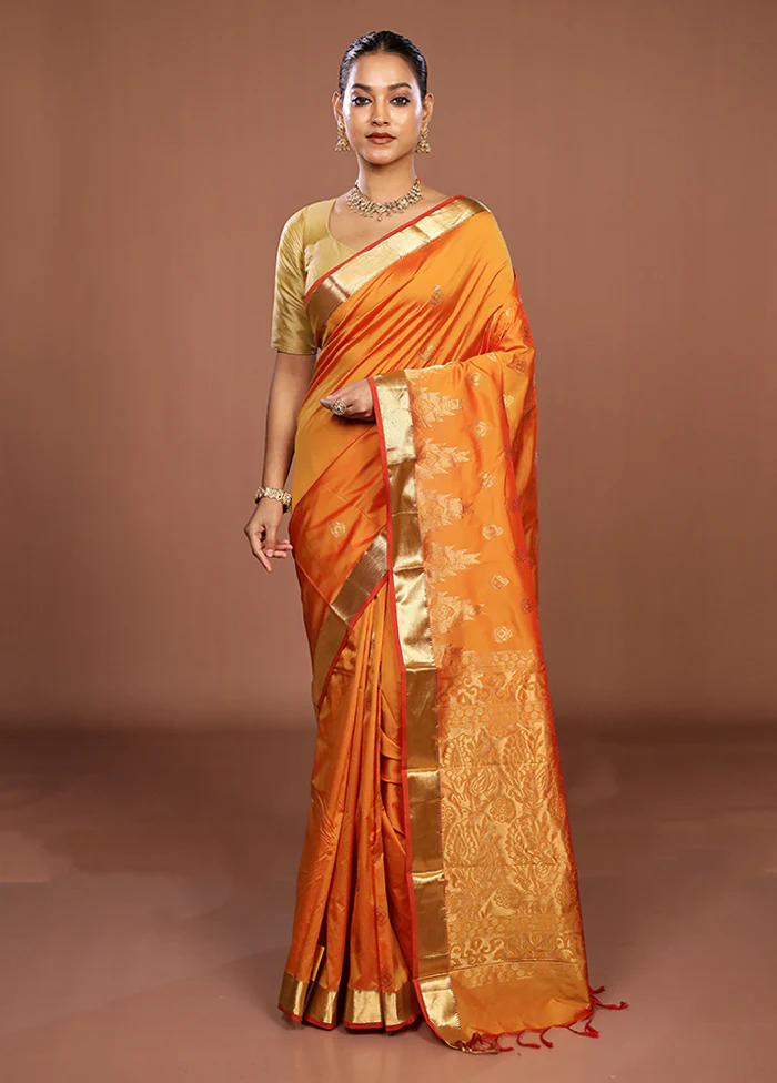 Rust Kanjivaram Silk Saree With Blouse Piece - Image 2
