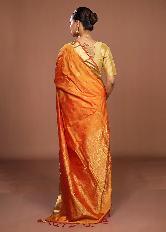 Rust Kanjivaram Silk Saree With Blouse Piece - Image 3